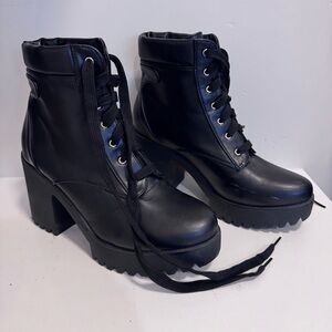 Black Lace-Up Platform Ankle Boots